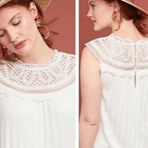 ANTHROPOLOGIE Meadow Rue Crochet Neckline Linen Top